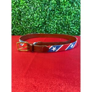 Tucker Blair Needlepoint Belt Stars and Stripes American Flag Leather Brass